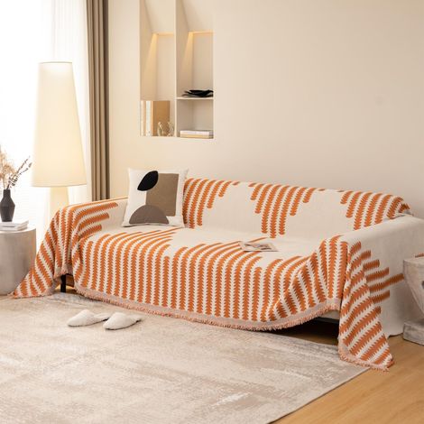 Plaid de canapé en chenille à rayures orange, 300GSM, lavable en machine, multi-tailles, 90x180cm (1/5)