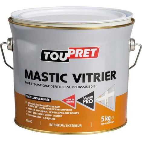 Mastic vitrier - TOUPRET - 5 Kg - Blanc - Riche en résine - Idéal pour vitres