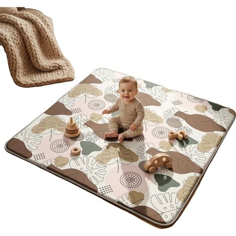 Tapis de jeu pour bébé, mousse épaisse, design antidérapant, 50 50in 127 127cm, Kaki (1/2)