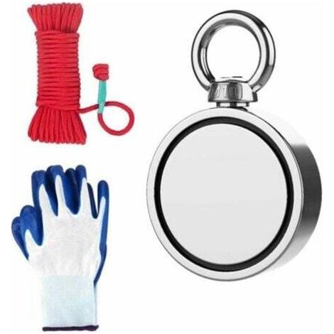 Doppelseitiger Neodym-Magnet mit Seil und Handschuhen, 345 kg Zugkraft. Extrem starker runder Angelmagnet, ideal zum Magnetangeln und zur Schatzsuche – Durchmesser 67 mm. (1/5)