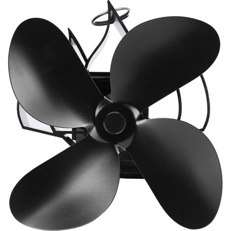 Ventilateur mural pour cheminée, 4 pales, alimenté par la chaleur, pour poêle à bois et foyer à bûches, noir (1/5)