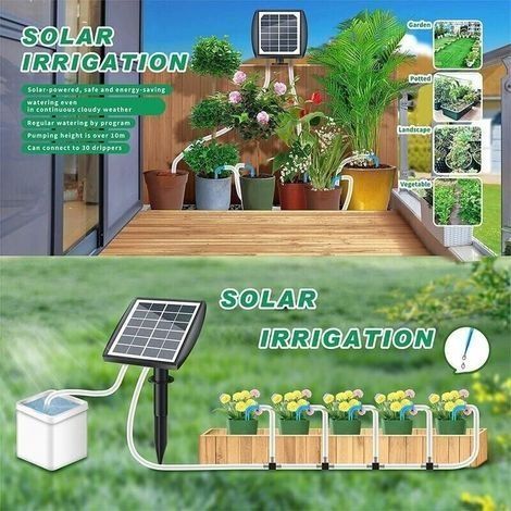15 m Solar-Tropfbewässerungsset, automatisches Bewässerungssystem für 15 Töpfe mit Zeitschaltuhr, für Hausgärten im Innen- und Außenbereich, Balkone, Terrassen und Patios (1/4)