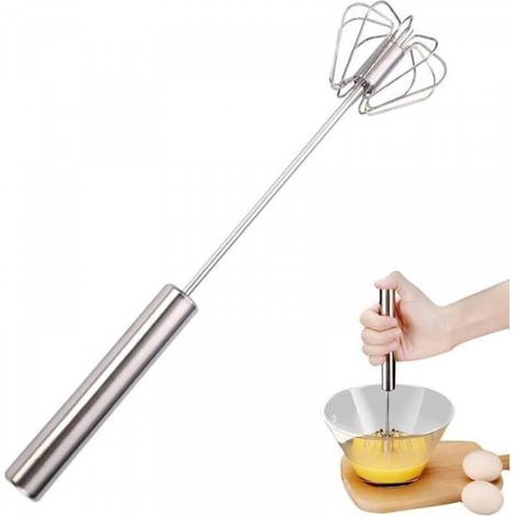1 batteur à œufs semi-automatique en acier inoxydable de 27 x 7 cm, batteur à œufs semi-automatique rotatif, outil de mélange de cuisine (1/5)