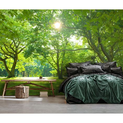 Vlies Fototapete Wald 200x140 cm, Tapeten, für Wohn und Schlafzimmer, Vliestapete Wandtapete Tapete 3D Effekt- inkl. Kleister - Natur Landschaft grün, WallArena (1/4)