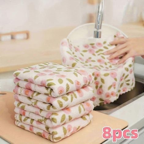 (8 pièces) 4 ou 8 chiffons en polaire corail - Serviettes de nettoyage à séchage rapide et haute absorption, douces et multi-usages pour la cuisine, la salle de bain et le verre [jkw] (1/5)