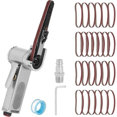 Ponceuse à Bande Pneumatique 16 000 tr/min, 33cm Lime Pneumatique Portative Angle Réglable avec 25 Bandes Abrasives 10 mm (G60 x 7, G80 x 6, G100 x 6, G120 x 6)