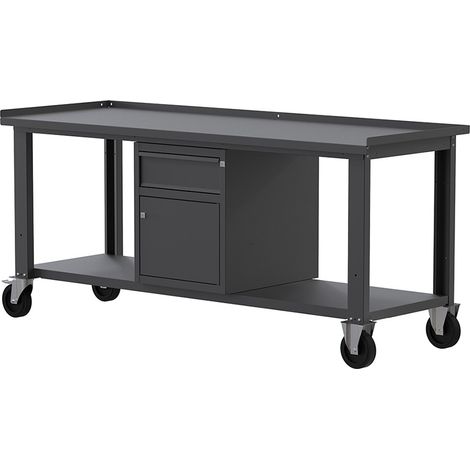 Banco lavoro con ruote SOGI X3N115AR - 2 m - piano in acciaio - armadio con anta e cassetto (1/4)