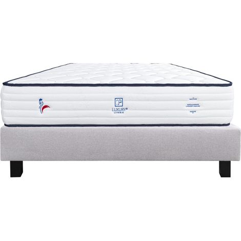 Ensemble Matelas Patriote, 27 cm, ressorts ensachés, ferme, face été/hiver + sommier gris ep20cm, 90x190cm (1/5)