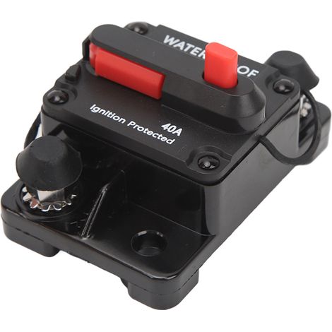 Coupe-circuit audio voiture 12V étanche, réarmement manuel avec fusible 40A pour système stéréo, protection électrique auto. (1/5)