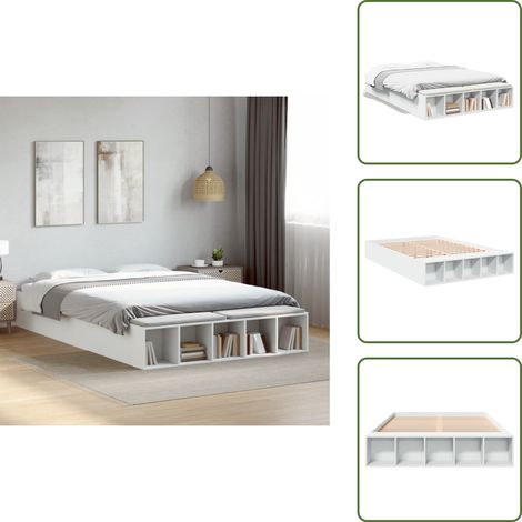 The Living Store Cadre de lit sans matelas blanc 150x200 cm - Cadre De Lit - Lit Double - Lit Blanc - Meuble Chambre - Rangement Sous Lit