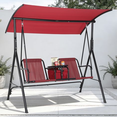 GARVEE - Balancelle Jardin 3 Places Toile Inclinable Acier Textilène - Confort 180kg(Rouge) (1/5)