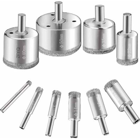 Forets Diamantés de Qualité Supérieure en Acier au Carbone, Perceuse sur Verre, Céramique, Porcelaine, Carrelage, Marbre, Ø6 mm-50 mm, Lot de 15 (1/4)