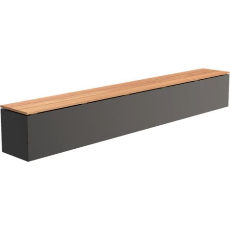 Adezz Sitzbank Sockel mit Sitz Aluminium RAL7021 grau Hartholz Gartenbank Sitzfläche 300x40x43 cm (1/2)