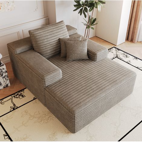 Chaise longue modulable 175x159x83 cm en tissu corduroy camel, sans montage pour salon FloraGrace (1/5)