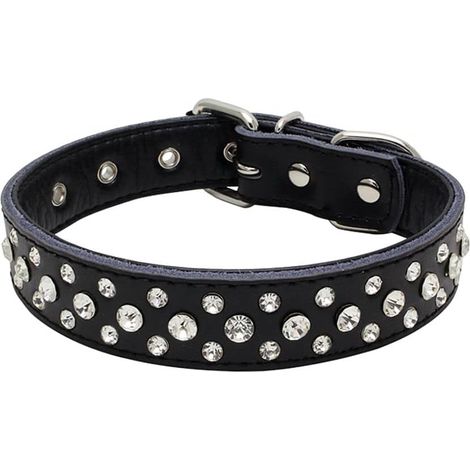 Collier chien en cuir avec strass brillants ajustable pour petit et moyen chien accessoire de mode (1/5)