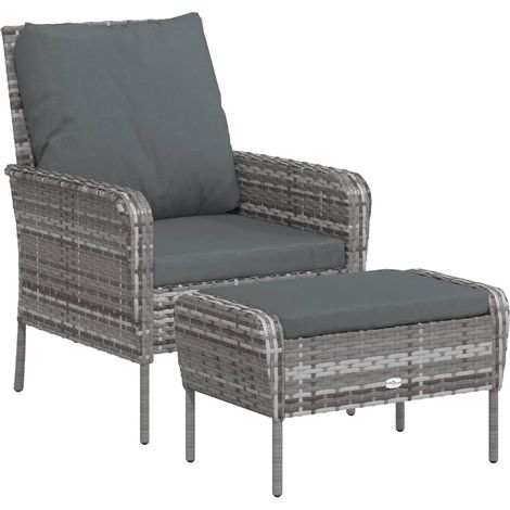 Maison Exclusive - Gartenstuhl mit Fußhocker Grau Poly Rattan