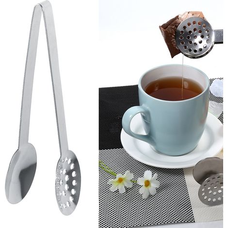 Set aus 2 runden Teebeutelclips aus Edelstahl für die Küche, mit Ständer und Griff. (1/5)
