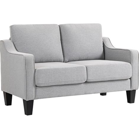Canapé Moderne 2 Places Gain de Place en Tissu Linéaire, Dimensions 136x77x86 cm, Couleur Gris Clair
