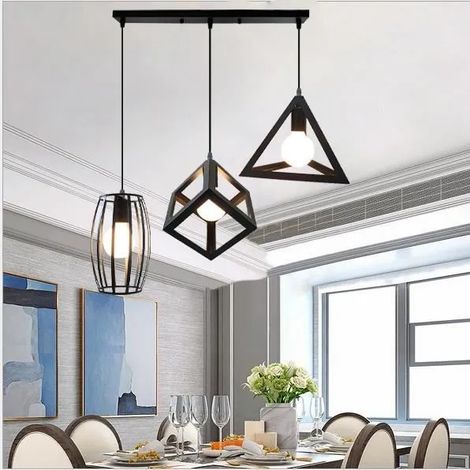 Retro Lustre Luminaire Vintage Salon Noir E27 Lampe Suspension Industrielle en Métal pour Cuisine Chambre (1/4)