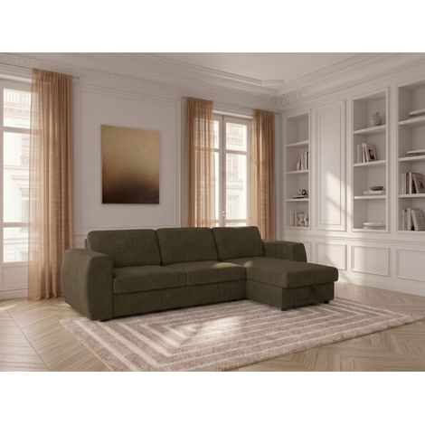 BOBOCHIC - Canapé d'angle réversible convertible coffre HUGO ouverture express tissu texturé Réversible 140x190 Vert (1/5)