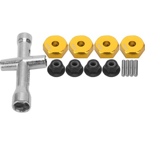 Écrou antidérapant M4 pour voiture RC 1/10, adaptateur hexagonal 12mm, épaisseur 5mm, clé croisée, jeu de roues doré (1/5)