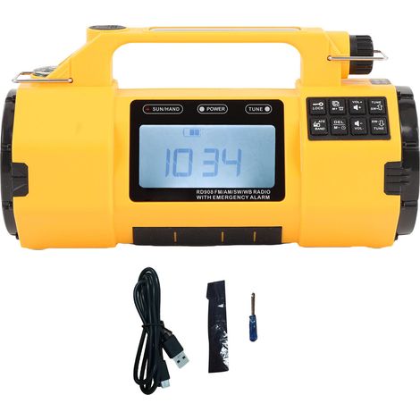 Ortviai Radio d'urgence AM/FM/SW/Bande météo avec manivelle, panneau solaire et lampe torche – 5000 mAh (1/5)