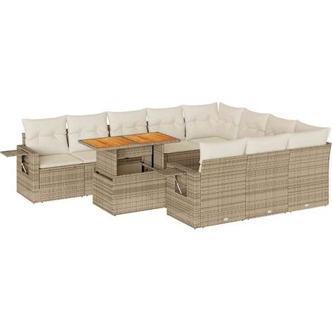 Maison Exclusive - Set de sofás de jardín 11pzas con cojines ratá (1/5)
