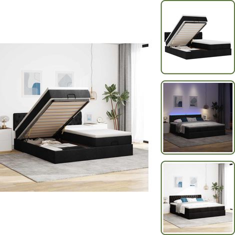 Ottoman-Bett mit Matratzen & LEDs Schwarz 160x200 cm Stoff - Ottoman-Bett - Ottoman-Betten - Bettrahmen - Bettgestell (1/5)
