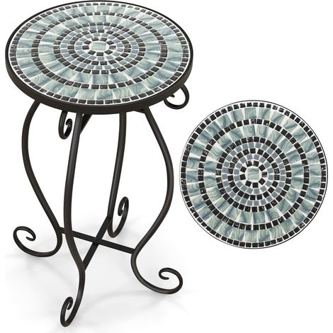 Mosaic Outdoor Side Table Round End Table Weather Resistant Ceramic Tabletop (1/5)