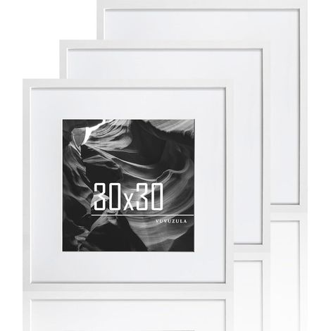 VUVUZULA Bilderrahmen Set 30x30cm Weiß Holz 3er Fotorahmen mit Passepartout (1/5)