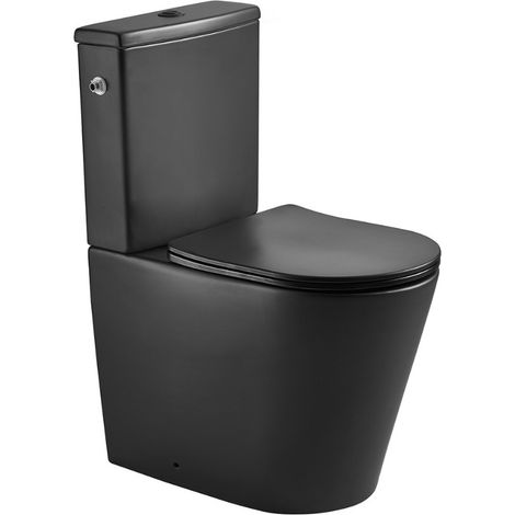 Brevis WC à poser complet sans bride en céramique avec abattant SoftClose, rinçage Vortex, noir mat (SATBRE031RTORVPBKM)