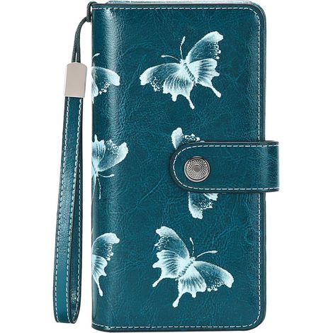 Portefeuille en cuir pour femme (bleu papillon) (1/2)