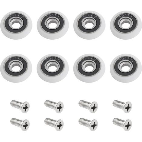 Pack of 8 shower enclosure rollers with M5 screws, white curved guides with eccentric rollers, replacement rollers for glass sliding doors, 23 mm (1/4)
