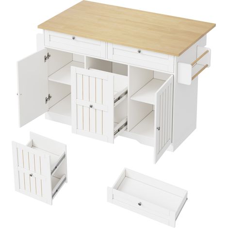 Isla de cocina móvil con tablero abatible, carrito de servicio de MDF, 120 x 70 x 92 cm (1/5)