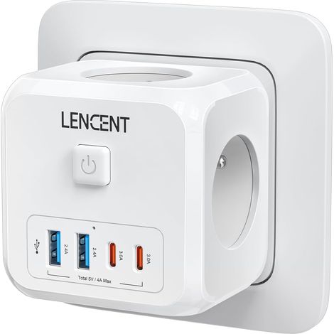 7 en 1 Multiprise Murale Max 4000W, Multiprise Cube avec 3 Sorties AC 2 Type C et 2 Ports USB, Prise Murale USB avec Interrupteur Idéal pour Salon Bureau Chambre (1/5)