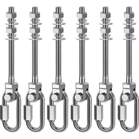 6pcs Crochet de Hamac, M10 x 128mm Accroche de Balançoire Fixation Fauteuil Suspendu Pivot Ensemble Support Fixation Plafond/Poutre pour Corde Yoga/Cerceau Aérien/Sac Frappe/Sac Sable,1500lbs
