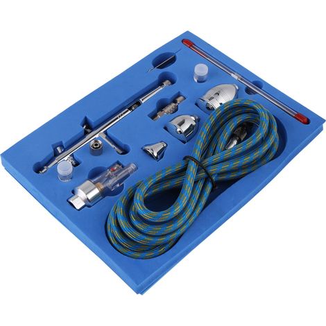 Kit de pistolet à peinture aérographe avec buses de 0,3 mm, 0,2 mm et 0,5 mm, godets de 2 cc, 5 cc et 13 cc, et tubes. (1/5)
