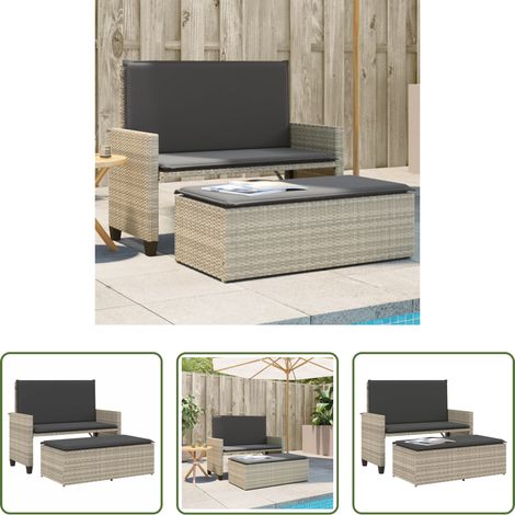 Gartensofa - Gartenbank mit Kissen und Hocker Hellgrau Poly Rattan (1/5)