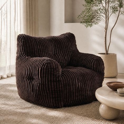 Fauteuil pouf 100 x 94 x 70 cm brun avec accoudoirs, tissu cord et mousse, MEUBLIV (1/5)