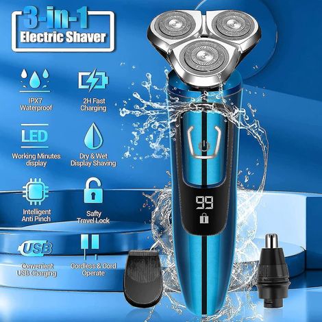 Homme Rasoir Électrique Rechargeable Sec et Humide, Tondeuse Visage Imperméable, Kit Barbier Portable avec Peignes, Usage Domestique et Voyage (1/5)