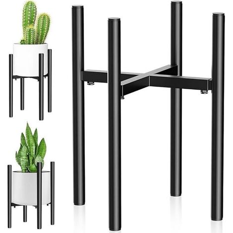 Adjustable Indoor Plant Stand, Metal Plant Holder for Flower Pot 20 to 35 cm, Plant Shelf Indoor Outdoor, Universal Flower Stand, Plant Stool for Balcony, Garden (Black) (1/5)