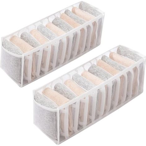 Pack de 2 cajas organizadoras de ropa - Separadores de cajones plegables para ropa interior/calcetines/corbatas (32x12x12 cm, 11 compartimentos) - Gris (1/5)