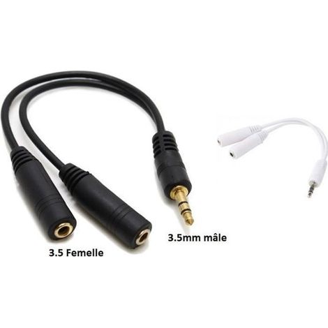 Adaptateur Coupleur Sortie Double Jack - STRAßE TECH - 3.5mm - Noir - 2 Sorties Femelles - Câble Audio