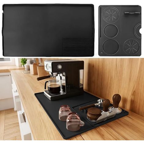Set De sous Verres Silicone 60 X 40 Cm Machine À Café avec Tapis Porte-Filtre 25 X 20 Cm Tapis Résistant À La Chaleur Noir Antidérapant (1/4)
