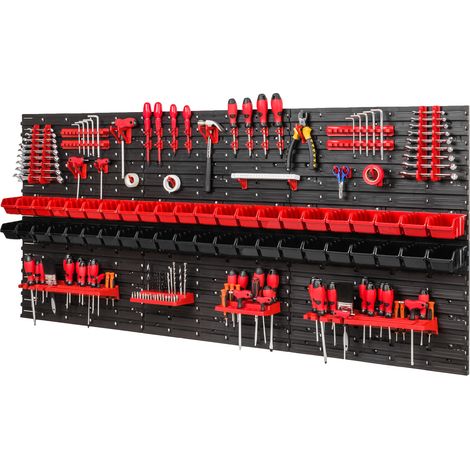 Panneau mural pour outils de garage + 40 supports, 44 plateaux, 4 étagères (1/5)