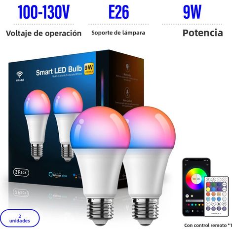 (Lot de 2 ampoules LED intelligentes 100-130V E26), prenant en charge la synchronisation musicale WiFi et la gradation BLE 5.0. (1/5)