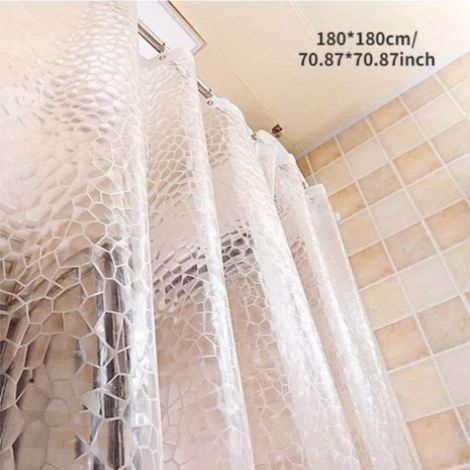Rideau De Douche 3D Transparent Impermeable 180x180 Cm Peva Antibacterien Avec 12 Crochets Pour Salle De Bain
