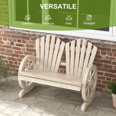 Banc de jardin rustique en bois massif avec roues et accoudoirs, 108x66x95cm, teinte naturelle (1/5)