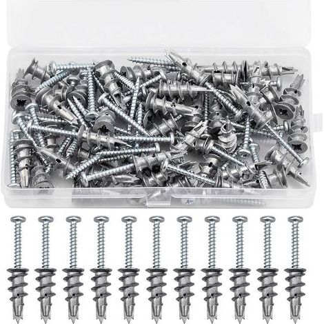 Lot de 100 vis et chevilles - Autoforantes en métal - Pour plaques de plâtre et de staff (1/5)