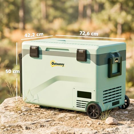 Glacière à compresseur de 42,5 litres, mini-réfrigérateur électrique silencieux jusqu'à -20 °C, avec Bluetooth, poignée de transport et support pour téléphone. (1/5)